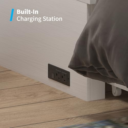 Mjkone Murphy Bed Cabinet Queen Size with USB Charging Station & Storage Drawers, White U176463