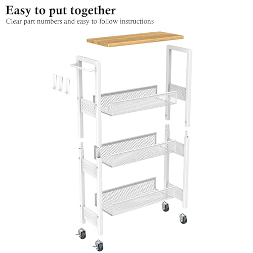 Utility Slim Storage Cart 4-Tier Rolling Cart with Wood Top A517006