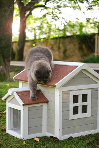 Outdoor Cat House Weatherproof Winter Enclosure for Feral Cats W562161