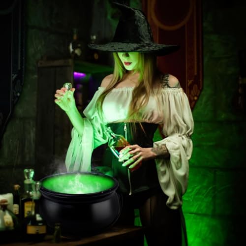 Halloween Decorations 12" Witch Cauldron with Mist Maker and LED Lights J747