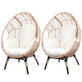 2 Pieces Patio PE Wicker Egg Chairs with Natural Color Rattan Beige Cushion