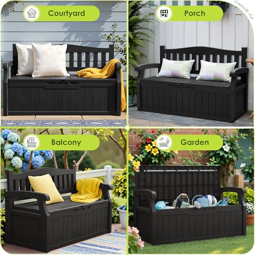 Greesum 80 Gallon Outdoor Storage Bench, Resin Patio Furniture, Dark Black I77551