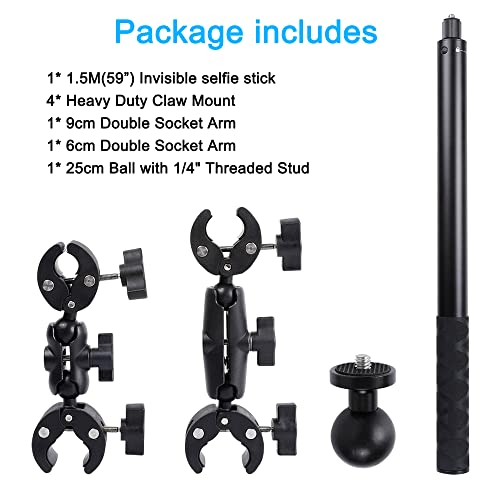 PellKing Motorcycle Handlebar Clamp Mount & 61" Invisible Selfie Stick for Insta360 Cameras U854