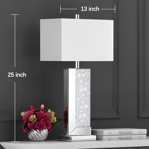 Modern Table Lamp Set of 2, Touch Control, Silver Crystal Bedside Lamp with USB Ports I576