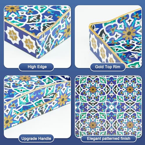 Gifturbo Blue Serving Tray with Handles, Rectangular Plastic Tray J15614