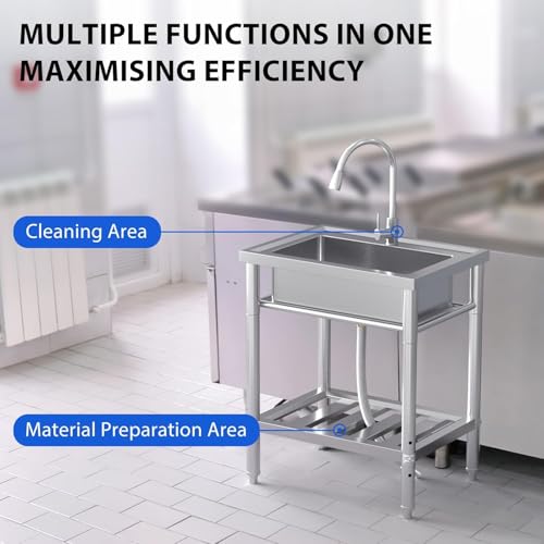 Stainless Steel Utility Sink with Faucet, Freestanding Single Bowl Y312305