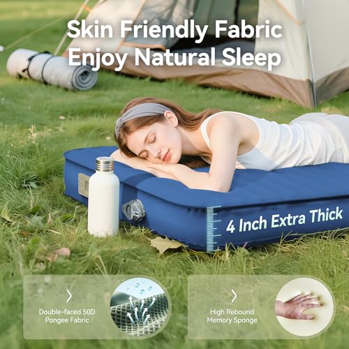 Self Inflating 4" Memory Foam Sleeping Pad with Built-in Electric Pump for Camping C265