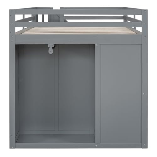 Harper & Bright Designs Twin Size Loft Bed with L-Shaped Desk and Stairs, Solid Wood, White D768