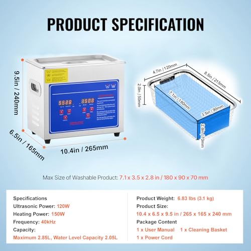 VEVOR Commercial Ultrasonic Cleaner 6L 40kHz with Digital Timer & Heater 110V Q7418