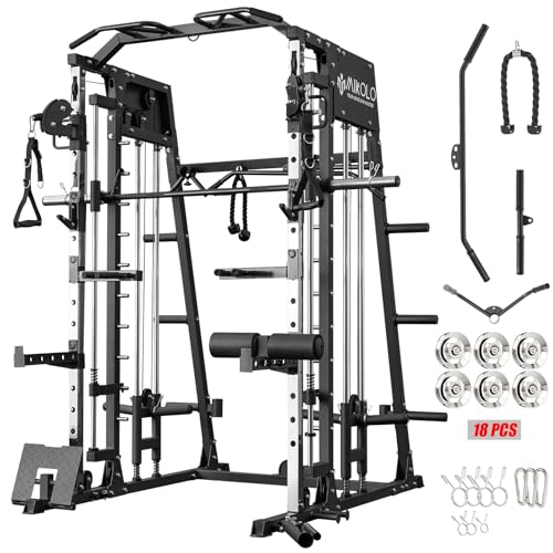 Mikolo Smith Machine 2200lbs Squat Rack with Lat Pulldown & Cable Crossover E219