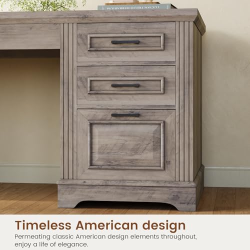 Itaar Farmhouse Executive L Shaped Desk with File Drawer and Power Outlet, White X918168