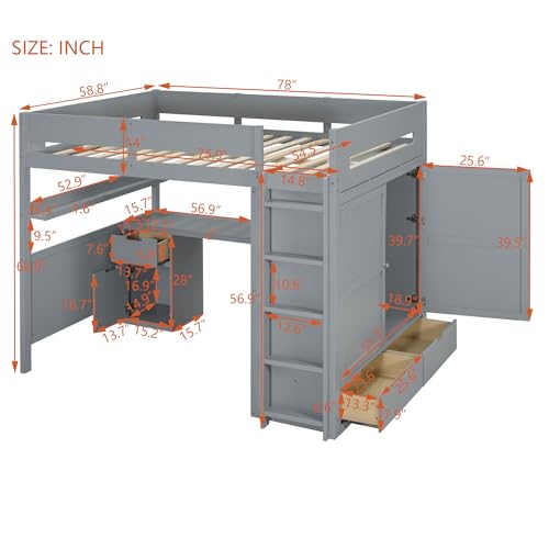 Harper & Bright Designs Twin Size Loft Bed with L-Shaped Desk and Stairs, Solid Wood, White D768