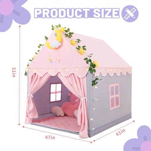 Wilwolfer Kid Tent with Mat and Star Lights - Indoor Playhouse for Toddlers and Girls (Pink) N411519