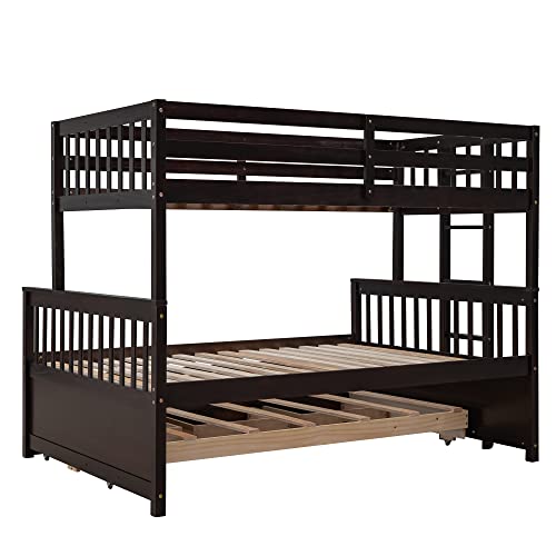 Harper & Bright Designs Twin Over Twin Bunk Bed with Storage Drawers, Solid Wood, Espresso P440327