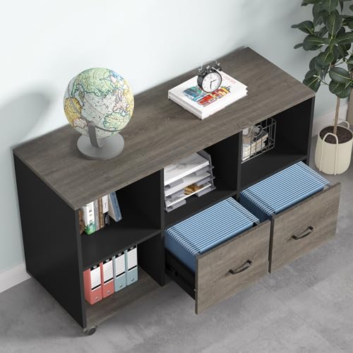 Tribesigns 63" Executive Desk with 47" Lateral File Cabinet, L-Shaped Computer Desk, Brown and Black N680173