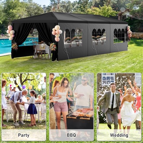 Outdoor Party Tent 10x30 Black with 8 Removable Sidewalls V87006