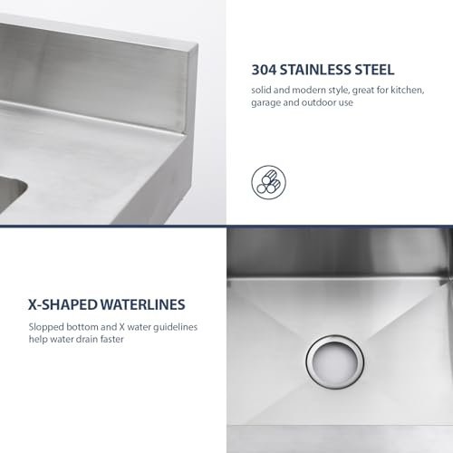 Lordear Stainless Steel Utility Sink 24 Inch Single Bowl Freestanding O589484