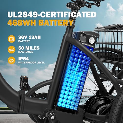 Triker Electric Bike Folding Trike Ebike, 750W Motor, 468Wh Battery, Step-Thru 3 Wheel Tricycle for Adults X7056