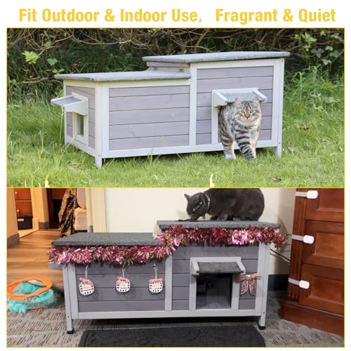 Aivituvin Cat House Indoor 2 Story Feral Cat Shelter for Winter Outdoor Large B645914