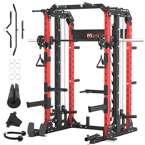 Smith Machine Home Gym with Aluminum Pulley Set - 2000lbs Capacity Power Rack O517