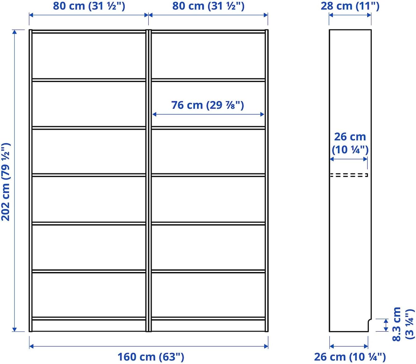 IKEA Billy Bookcase White 63x11x79 E1556