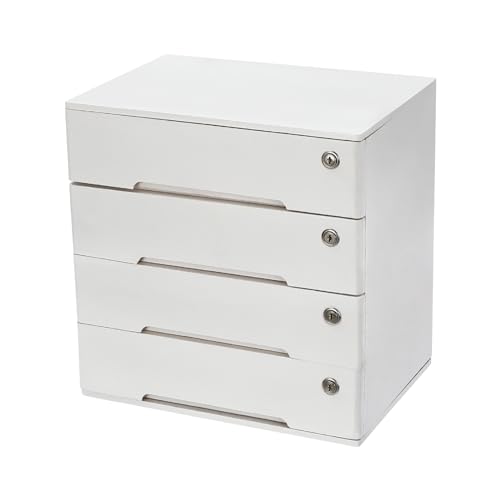 4 Drawers Wood Storage Box, Flat File Cabinet, Storage Cabinet Organizer with Lockable Drawers, Office Supplies File Organizer, Art Storage Cabinets, Multipurpose Tool Box for Home Office (Walnut)