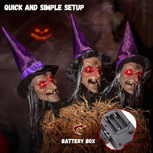 Halloween Animatronic Witch Stakes 3-Pack with Sound and Light-Up Eyes H43563