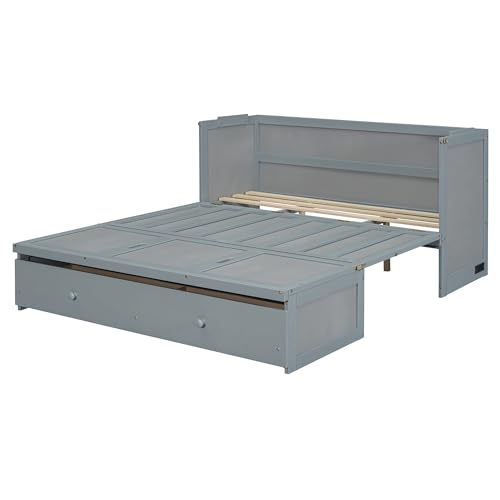 Queen Size Murphy Bed with Drawers and Charging Station, Espresso O1227