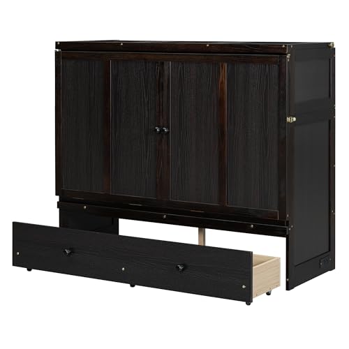 Queen Size Murphy Bed with Drawers and Charging Station, Espresso O1227