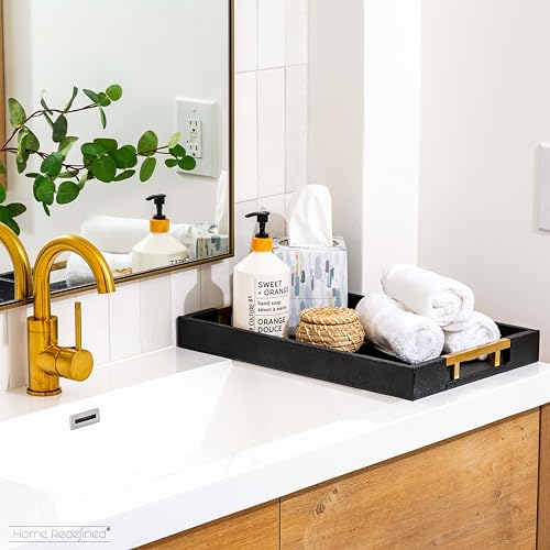 White Marble Faux Leather Decorative Tray with Handles D972626