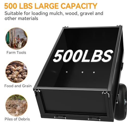 YINTATECH 500lbs Lawn Mower Trailer & ATV Dump Trailer, Heavy-Duty Tow Behind Dump Cart, Black B63497