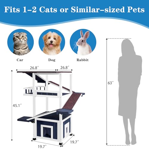 4 Tiers Cat House for Outdoor Cats, Weatherproof Feral Cat Shelter A64114