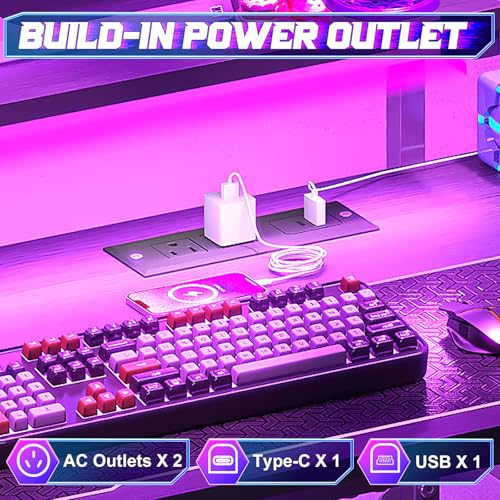 X-cosrack 33.5" Small Gaming Desk with LED Lights & Power Outlets, Black B62968