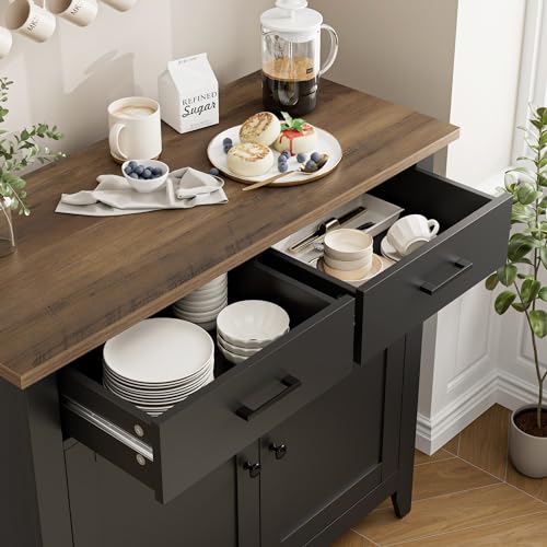 HORSTORS Kitchen Storage Cabinet, Farmhouse Buffet with 2 Drawers and 2 Doors, Grey A4009