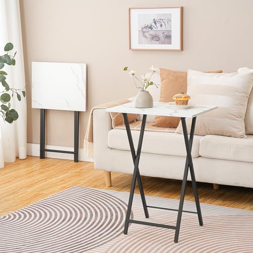 HOOBRO Folding TV Tray Tables, Set of 2, Marble and Gold C48497
