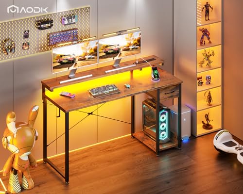 AODK Gaming Desk with LED Lights & Power Outlet, 40 Inch, Black T67329