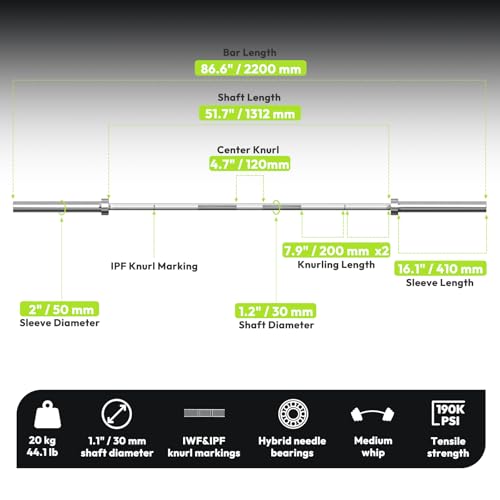 Olympic Barbell 45lb 2-inch Weight Bar for Strength Training X886729