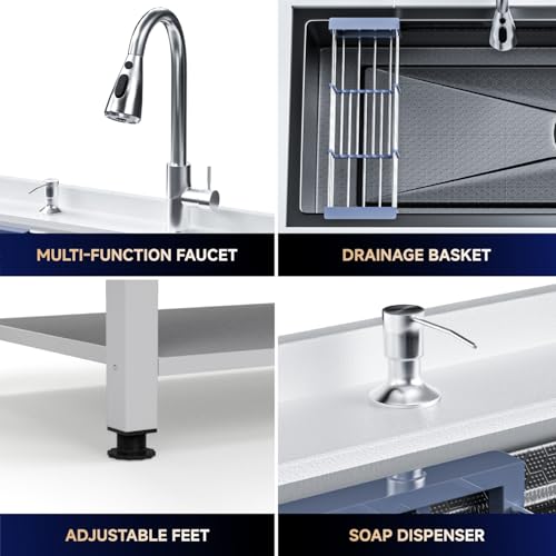 Stainless Steel Utility Sink 36" Freestanding with Pull Out Faucet, Black Y959806
