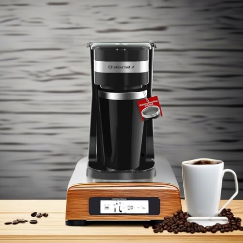 Elite Gourmet EHC113 Personal Single-Serve Coffee Maker with Thermal Travel Mug, Black B70143