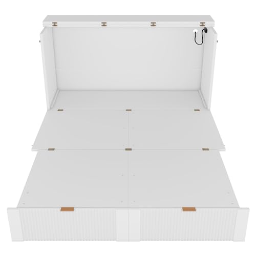 Harper & Bright Designs Queen Murphy Bed Cabinet with USB Charging Station, White D9669