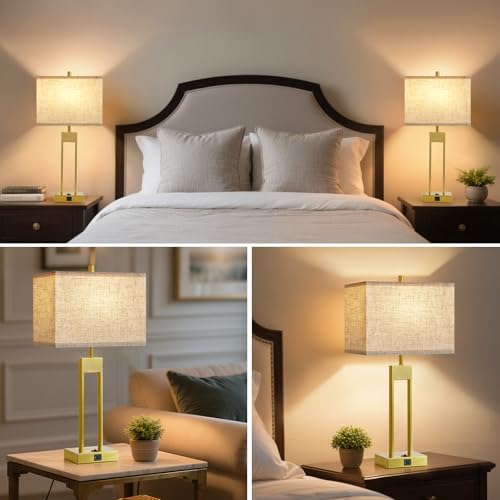 25.5'' Nightstand Lamps Set of 2 with USB, 3 Colors for Bedroom E985629