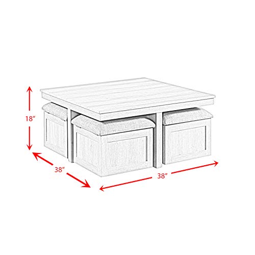 Picket House Furnishings Dawson Coffee Table with 4 Storage Stools, Grey L743529