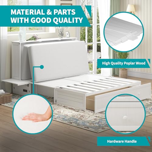 BALUS Queen Murphy Bed Cabinet with USB Charging Station, Cherry Q863