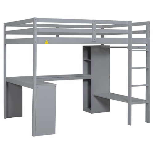 SOFTSEA Full Size Loft Bed with Desk & Wardrobe, White F150304