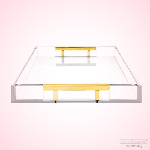 White Marble Faux Leather Decorative Tray with Handles D972626
