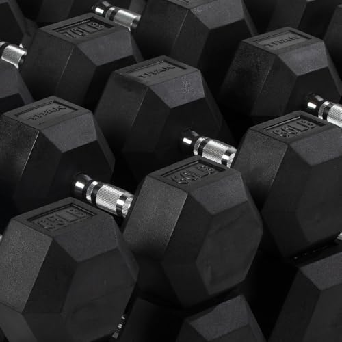 Titan Fitness 55-100 LB Pair Rubber Coated Hex Dumbbell B478