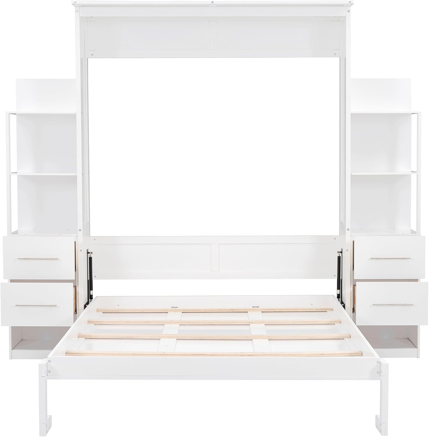 Queen Size Murphy Bed Wall Bed with Shelves and LED Lights, White N44570