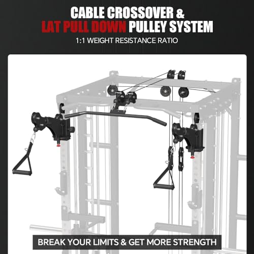 Commercial Smith Machine with Smith Bar, Power Cage Squat Rack with Lever Arm, Leg Press, LAT Pull Down System U34080
