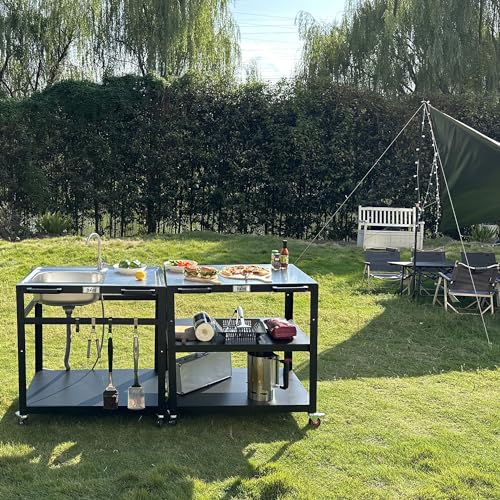 Outdoor Grill Cart with 304 Stainless Steel Sink and Wheels Q934005