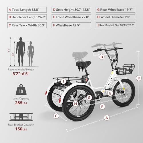Vivi T01 20" x2.6 Fat Tire Electric Tricycle for Adults, 750W Peak, Folding 3-Wheel Bike D7496